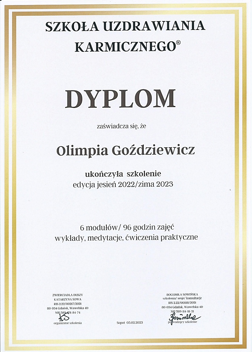dyplom uzdrawianie karmiczne szkoła uzdrawiania karmicznego Bogumiła Sowińska